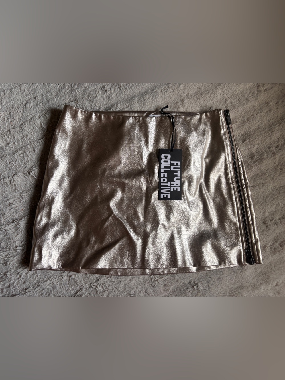NWT Future Collective Metallic Silver Mini Skirt